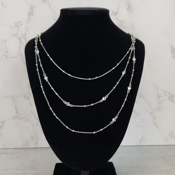 Lane Bryant Jewelry - Lane Bryant Extra Long 60" Silver Tone Beaded Cubic Zirconia Crystal Necklace